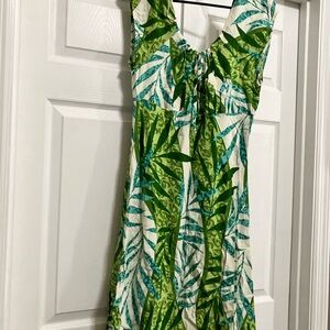 Green Leaf Print Midi Dress